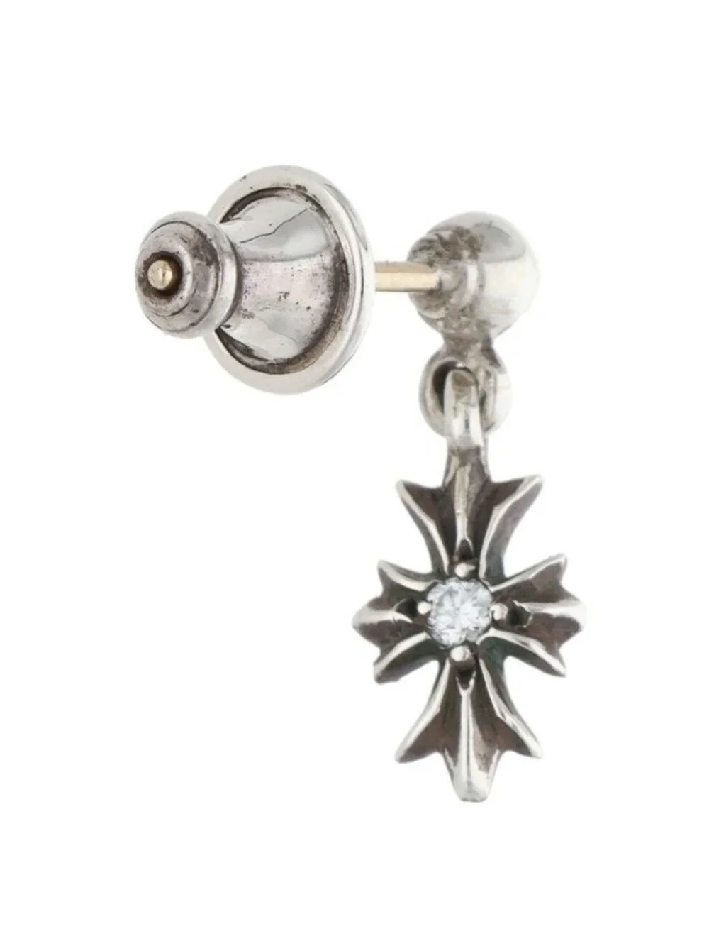 Chrome Hearts Tny CH Pls Dia Tiny Ech Plus Drop Silver Earrings